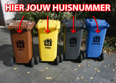 Container sticker - 4 DELIGE VOORDEELSET - huisnummer - GFT - REST - PAPIER - PMD - 20x22 cm - zwart - kliko sticker - afvalcontainer - kliko sticker voordeelset - klikostickers - huisnummer sticker - huisnummers