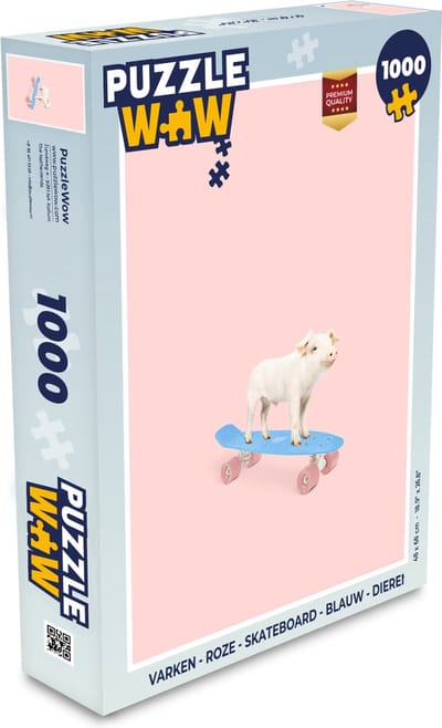 Puzzel Varken - Roze - Skateboard - Blauw - Dieren - Legpuzzel - Puzzel 1000 stukjes volwassenen