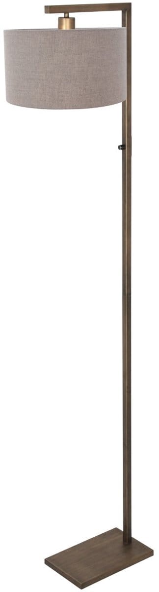 Bronzen vloerlamp Stang 4897BR 160cm met schakelaar, grof grijs linnen kap - Steinhauer