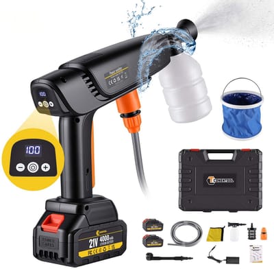 CONENTOOL Accu Hogedrukreiniger - borstelloos - 550W - 6-in-1 Draadloze Hogedrukreiniger - met 2x 4.0Ah Batterij