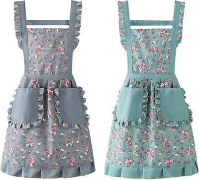 Bloemenschorten met zakken voor koken en bakken, vintage keukenschorten met bloemenprint, 2 stuks bakschorten voor de creatieve kok