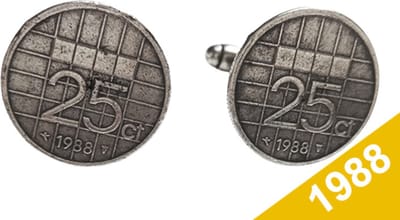 Manchetknopen Kwartje 1988 Verzilverd - Uniek en Stijlvol Sieraad met Jaartal - Cadeau Geboortejaar - Alle Jaartallen Beschikbaar - Doorsnede 1,8 cm