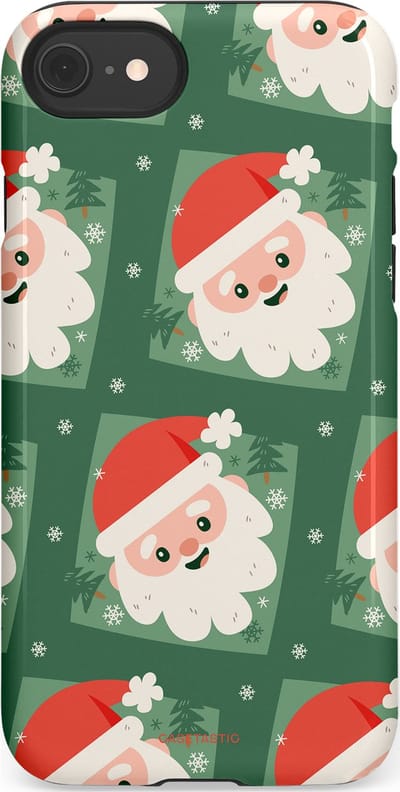 Casetastic hoesje geschikt voor Apple iPhone SE / Apple iPhone 7 / Apple iPhone 8 - Dubbellaagse bescherming - Kerstmannen in het bos - Fashion Case - Donkergroen Wit Terracotta Crème