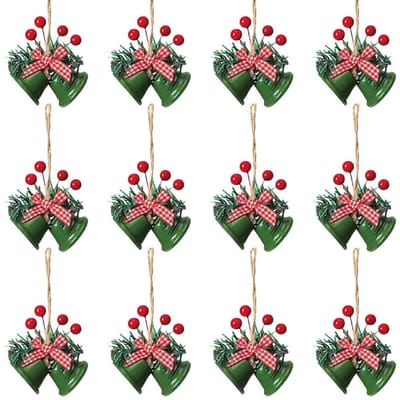 Dailygoods- Kerstklok - 12 Stuks - Metalen Jingle Klokken - Ornamenten met Hulstbessen - Hangende Decoratie - Voor Kerstkransen - Kerstdecoratie