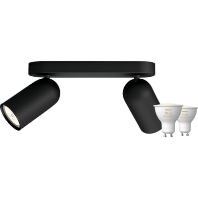 Philips Pongee opbouwspot - 2 spots - zwart + Philips Hue White Ambiance GU10 (2x)