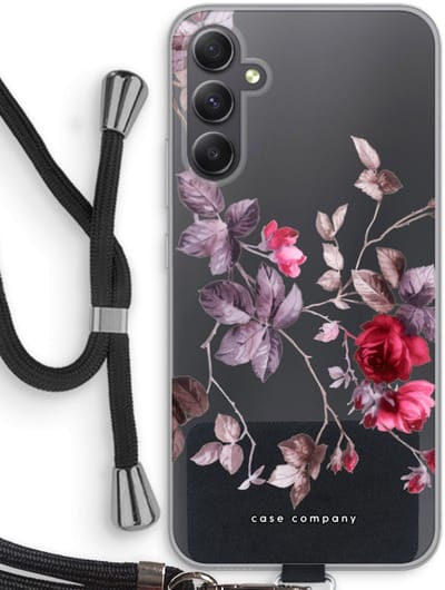 Case Company® - Hoesje met koord geschikt voor Samsung Galaxy A34 hoesje met Koord - Mooie bloemen - Telefoonhoesje met Zwart Koord - Bescherming aan alle Kanten en Over de Schermrand