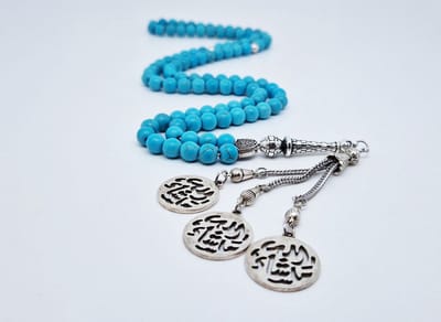 Handgemaakte tesbih "Tasbih" natuursteen "Turkoois" - Aantal kralen 99 - Diameter kralen 8MM - met metaal tassel "Masha' Allah-1" - Een mooi cadeau-idee