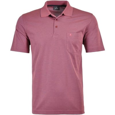 Ragman Polo Softknit Fine Stripe Easy Care Berry Melange / male