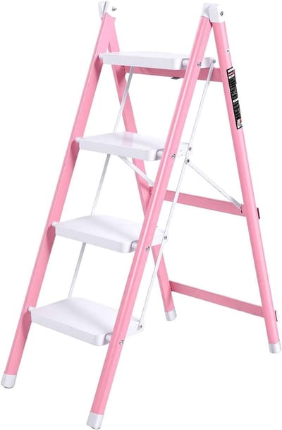 Vouwladder 4-treden - Opvouwbare trap Kruk - Huishoudelijke klusjes - Antislip & stevig - 173B x 2H cm - Wit