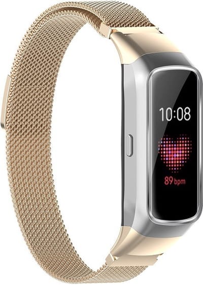 By Qubix - smartwatch bandje - Compatible Samsung bandje - Milanese band - Champagne goud - Geschikt voor Samsung Galaxy Fit
