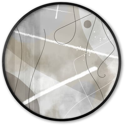 Poster in lijst Rond - Fotolijst 60x60 cm - Posters - Line art - Grijs - Abstract - Ronde posterlijst zwart - Decoratie - Wanddecoratie woonkamer - Muurdecoratie slaapkamer
