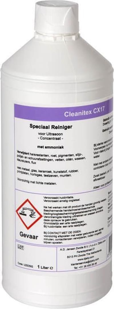 Cleanitex CX17 - Ultrasoon Reinigingsvloeistof 1L - Voor o.a. Klokken, Horloges & Juwelen - Geschikt voor Ultrasoonbad