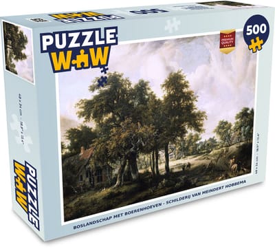 Puzzel Boslandschap met boerenhoeven - schilderij van Meindert Hobbema - Legpuzzel - Puzzel 500 stukjes