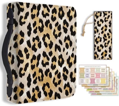 Dailygoods- Bijbelhoes Goud/Luipaardprint - PU Lederen Draagtas - Bladwijzer - Bijbelindexstickers - 20,3 x 28,5 x 5,9 cm - Luxe Ontwerp - Bijbeltas