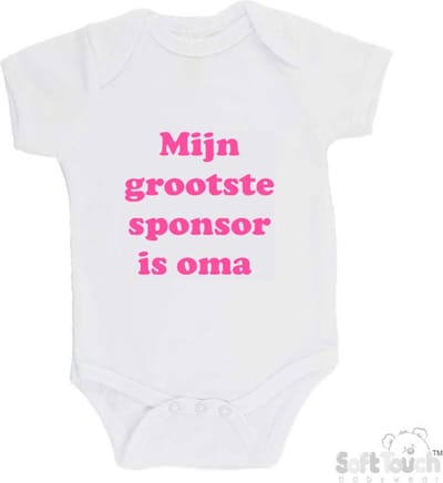 100% katoenen Romper "Mijn grootste sponsor is oma" Meisjes Katoen Wit/roze Maat 62/68