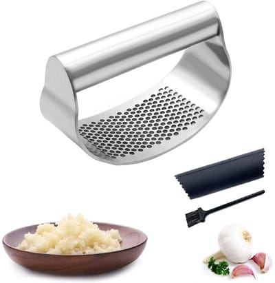 TOVBMUP Knoflookpers Rocker - Knoflookpers van roestvrij staal - Knoflook Rocker - Knoflooksnijder - Vleesmolen - Crusher - Knoflookpers Kitchen Aid - Met knoflookschiller
