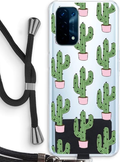 Case Company® - Hoesje met koord geschikt voor Oppo A74 5G hoesje met Koord - Cactus Lover - Telefoonhoesje met Zwart Koord - Bescherming aan alle Kanten en Over de Schermrand