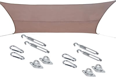 Polyester schaduwdoek/zonnescherm Curacao rechthoekig taupe 3 x 4 meter - inclusief bevestiging haken set