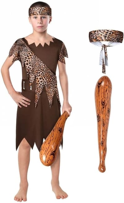 AYBUY Holbewonerskostuum voor kinderen, jongenskostuum met stenen tijdperk, wilde grot jongens outfit, Halloween - ShopVlot