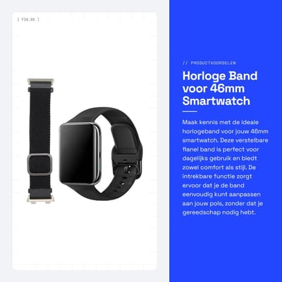 Dailygoods - Horloge Band voor 46mm Smartwatch - Verstelbare Flanel Band - Intrekbare Horlogeband - Zwart - Comfortabele en Eenvoudige Installatie - G...