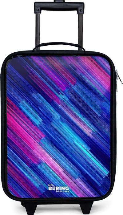 NoBoringSuitcases.com® - Kinderkoffer jongen - Kindertrolley meisje - Neon - Strepen - Abstract - Blauw - Roze - Koffer kind lichtgewicht - Reiskoffer trolley voor kinderen - Koffertje met lichtgevende wieltjes - Rolkoffer zwart