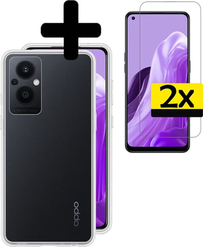Hoesje - Met 2x Screenprotector - Geschikt voor OPPO Reno 8 Lite - Sterk & Shockproof - Back Cover - Siliconen Case - Telefoon Hoes - Telefoonhoesjes - Transparant
