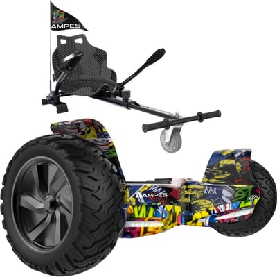 Ampes Hoverboard - Off Road Hoverboard - Bluetooth Speaker - 36V 4.0 Ah Accu - Oxboard - 15 km/h - UL2272 Gecertificeerd - LED Verlichting - Anti lek banden - Belastbaar tot 120KG - 8.5 Inch - Inclusief Draagtas - 800W - Hiphop + Hoverkart Carbon