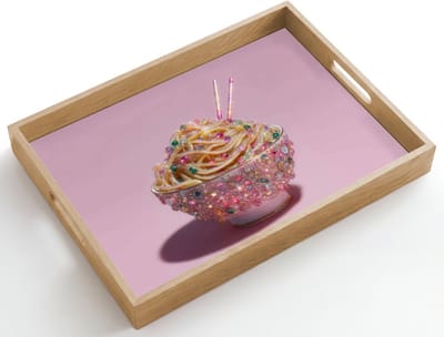 Dienblad hout 50x35 cm - Schootdienblad - Noodles - Edelstenen - Stokjes - Roze - Borrelplank rechthoek - Plateau dienbladen