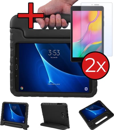 Hoesje - Geschikt voor Samsung Galaxy Tab A 10.1 (2016) - Met 2x Screenprotector - Kinderhoes - Shockproof Bumper - Kidsproof Case - Tablethoes - Kinder Hoes Cover - Zwart