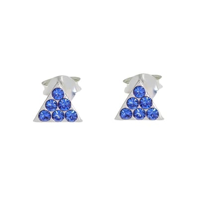 Behave - Oorbellen - 925 Sterling Zilveren Kleine Driehoekige Oorstekers - Donker Blauwe Kristal steentjes