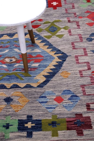 Kleurrijk Tapijt Laagpolig Handgeweven Wollen Vloerkleed - Koho Afghan Kelim 203x160 - 203x160cm- Modern - Woonkamer - Salon - Slaapkamer - Eetkamer