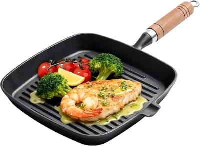 KZQ Gietijzeren Vierkante koekenpan 22 Cm Met Gietmond Steak Grillplaat Voor Fornuis En Buitengebruik Van Nature Anti-Aanbak Geschikt Voor Oven En Alle Hittebronnen