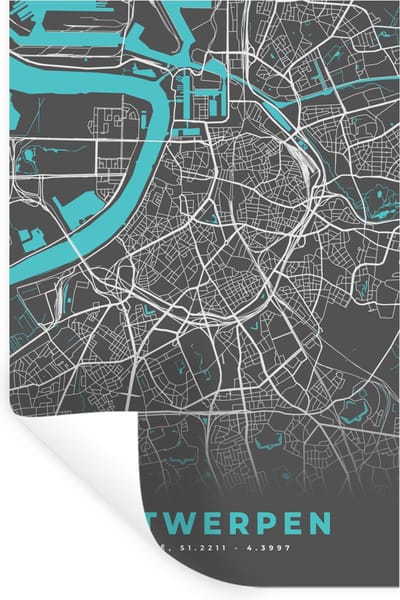 Muurstickers - Sticker Folie - Stadskaart – Grijs - Kaart – Antwerpen – België – Plattegrond - 20x30 cm - Plakfolie - Muurstickers Kinderkamer - Zelfklevend Behang - Zelfklevend behangpapier - Stickerfolie