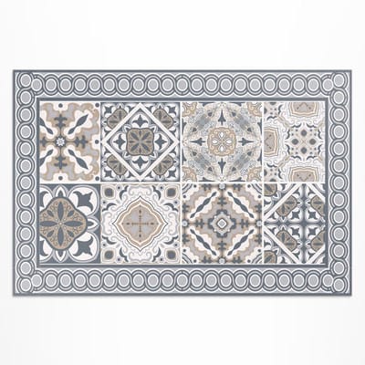 Wallfluent Vinyl Buitenkleed - Buitenkleed Voor Balkon Tegels En Vlecht Decoratief Mozaïek - 60 x 90 cm - Rechthoek Antiallergisch PVC Kleed - Bruin Duurzaam Vinyl Tapijt - Tegels En Tegels Trendy Vinyl Tapijt - Buiten Vloerkleed Voor Tuin