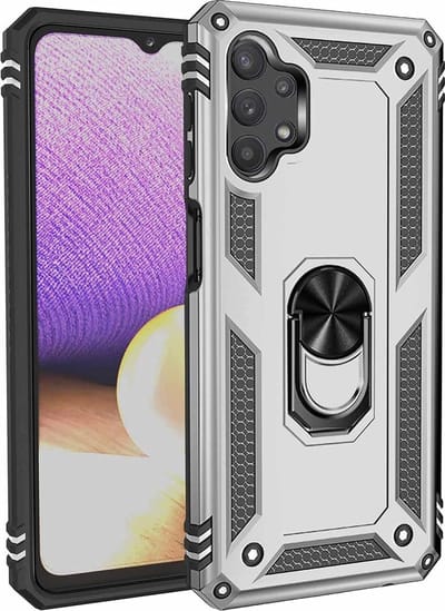Anti-Shock Hybrid Ring Armor Hoesje Geschikt voor: Samsung Galaxy A32 5G - zilver