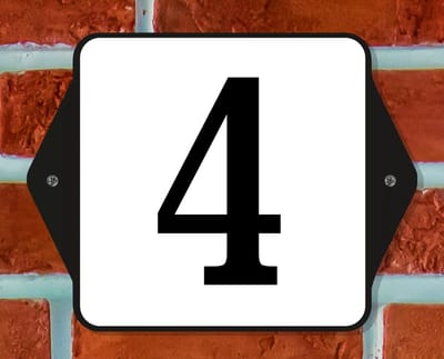 Huisnummerbord Klassiek - Nummer 4 - 14 x 11 cm - incl. bevestiging | - naambord - nummerbord - voordeur