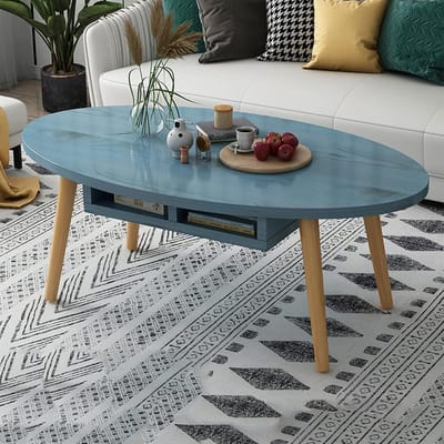 Industriële Ovalen Tafel - Stijlvolle Koffietafel - Moderne Woonkamer - Eenvoudig Lineair Ontwerp - 100x43CM - Blauw
