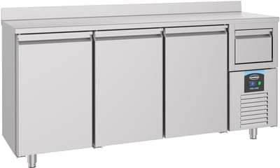 Combisteel Koelwerkbank - 632L - 3 Deuren + Afkloplade - -2°C/+8°C - Geforceerd - Achter Rand - 2135x600x1050/1150mm
