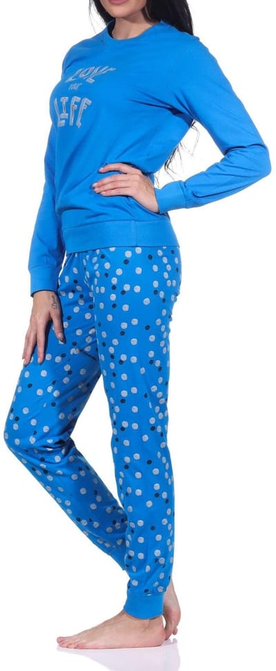 Normann dames pyjama met lange mouwen en manchetten in hartjes-polkadot-look