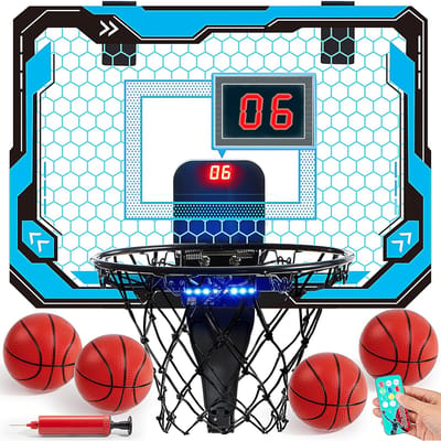 Mini Binnen Basketbalring Oplichtend Over De Deur Basketbalring ontworpen voor Kinderspeelgoed Verjaardagscadeaus met Scorebord en 4 blue