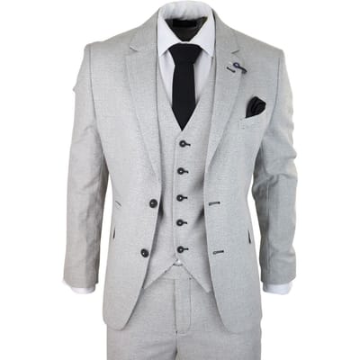 Heren 3-delig lichtgrijs geruit tweed retro klassiek pak