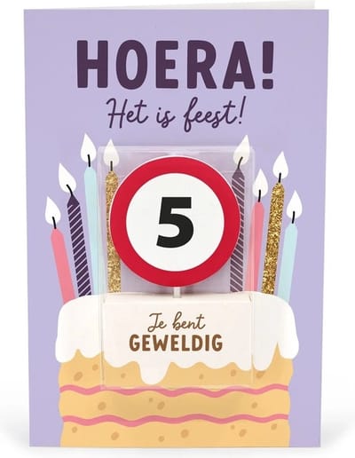 Verjaardagskaart met kaars | 5 jaar | Je bent geweldig
