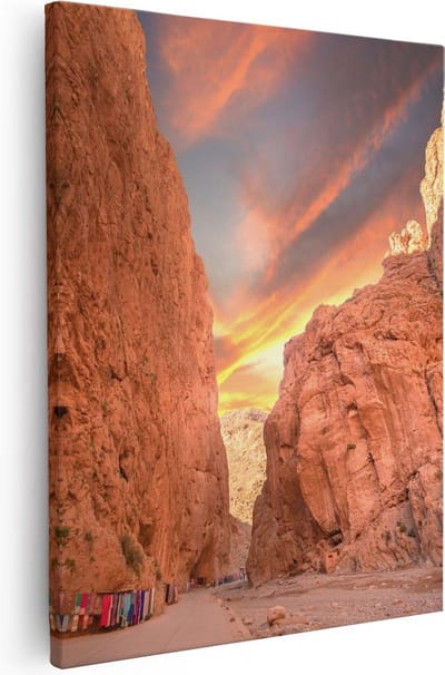 Artaza Canvas Schilderij Landschap - 40x50 cm - Wanddecoratie Afrika - Muurdecoratie Zonsondergang - Kamer Accessoires Natuur