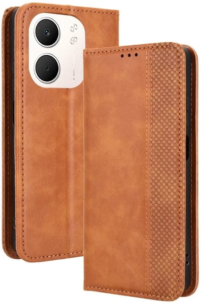 Coverup Hoesje - Geschikt voor OPPO A5x Hoesje - Coverup Vintage Style Book Case - Bruin