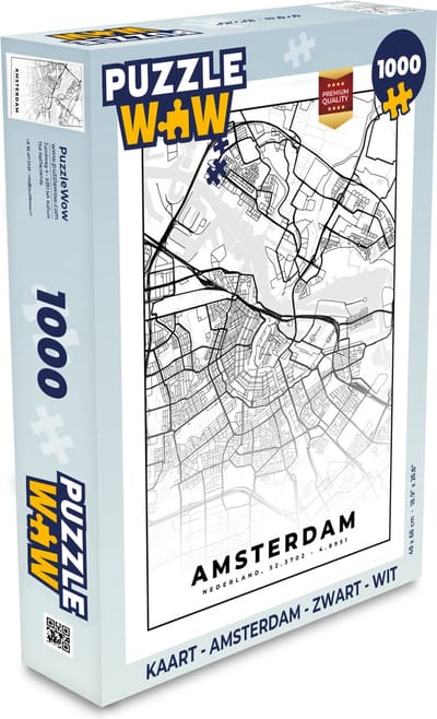 Puzzel Kaart - Amsterdam - Zwart - Wit - Legpuzzel - Puzzel 1000 stukjes volwassenen