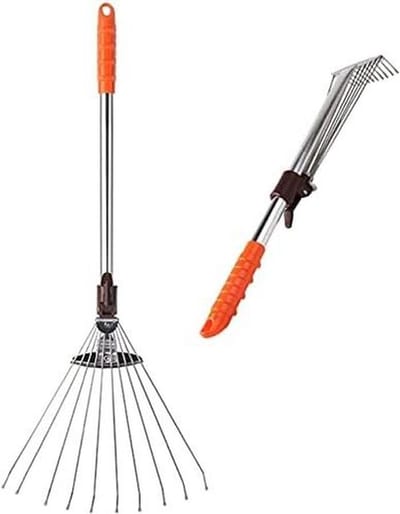 Metalen Bladhark - Tuingazonhark Opvouwbaar - Gazon Opruimen - Telescopisch Verstelbaar - 31 cm Breed - Metaal