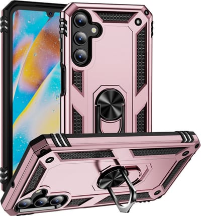 Hoesje Geschikt voor Samsung Galaxy S24 FE hoesje - Hybrid Armor Anti-Shock hoes - Arara Ringhouder TPU backcover - Rosegoud