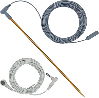 Koperen aardingsstangset met 40ft vrouwelijk snoer en 15ft verlengd koord, verbind yoga groepering mat, aardingsblad, dekens en antistatische werkbank met de aarde, draagbare aardingsverbindingsset