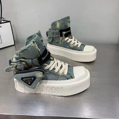 Retro denim stof high top veelzijdige mode casual schoenen voor dames nieuwe lente editie Koreaanse dikke zool sport board schoenen 35