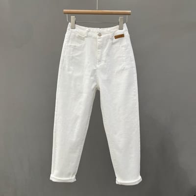 Off White Zomer Casual Jeans voor Dames Elastische Hoge Taille Losvallende Harembroek voor Dames M